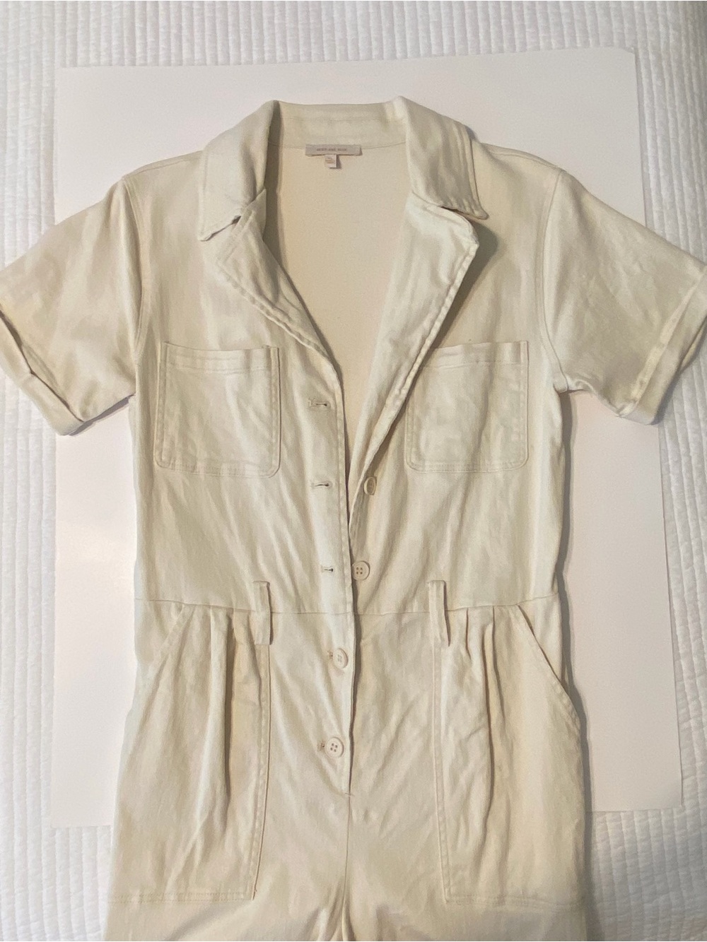 Cream Short-Sleeve Button Front Jumpsuit